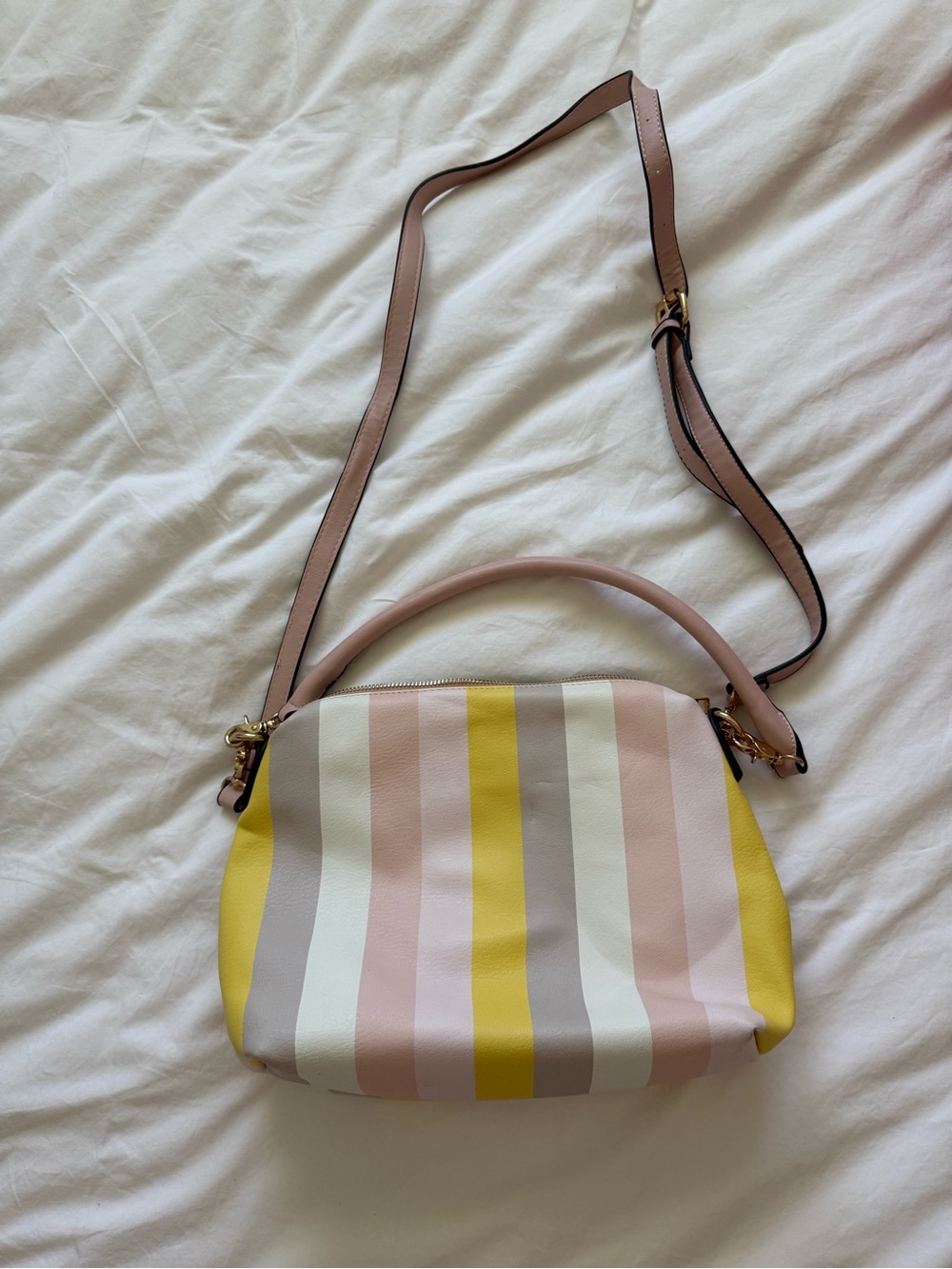 Poppy & Peonies Striped Pastel Crossbody Bag - Pink & Yellow